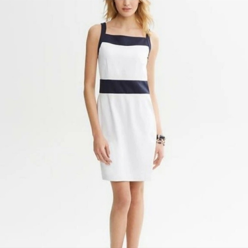 New Banana Republic Navy Blue & White Ponte Sheath Dress Women's Size 6